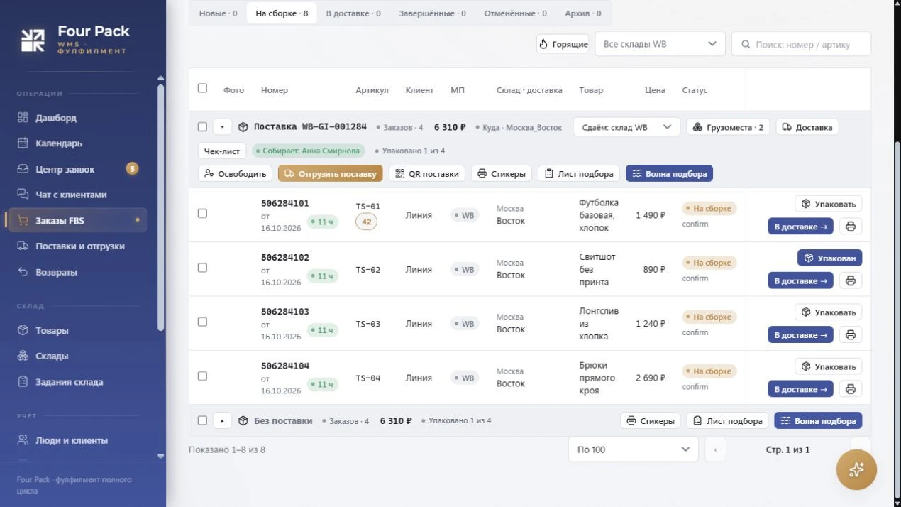 Рабочая очередь FBS-заказов маркетплейсов в Depweb WMS